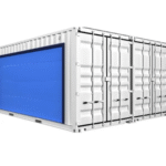 Garaje prefabricado en contenedor marítimo de 28 m² con puerta enrollable